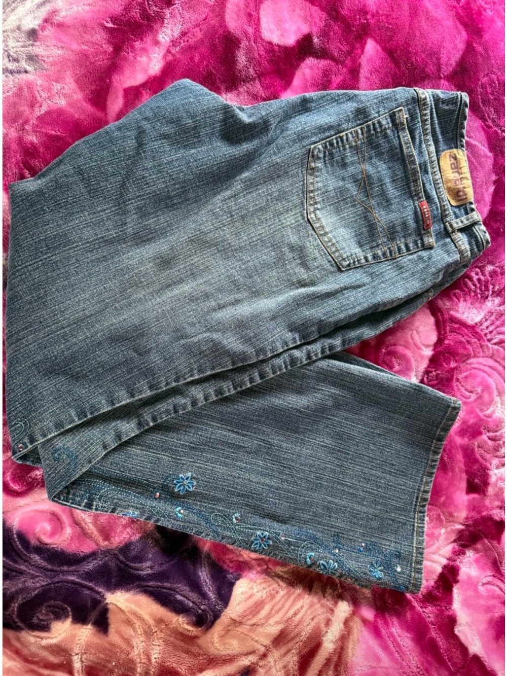 Zana Di Blue Flare Jeans with Hem Embroidery
